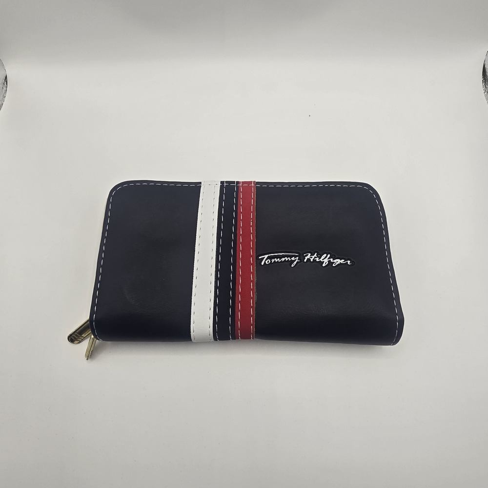 Tommy Hilfiger Navy Red White Double Zip Accordion Wallet Women's Organizer